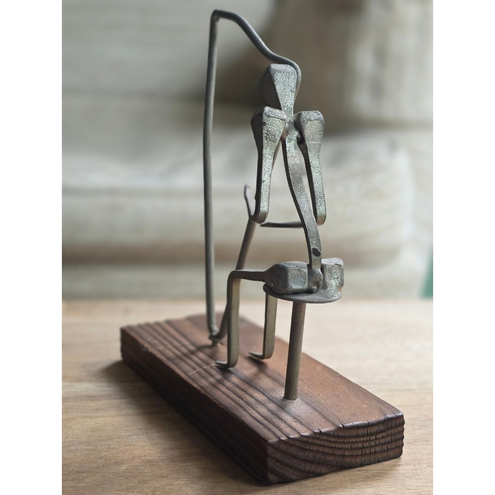 Mid Century Brutalist Metal Nail Art Sculpture Seated Harp Player - Picture 9 of 16